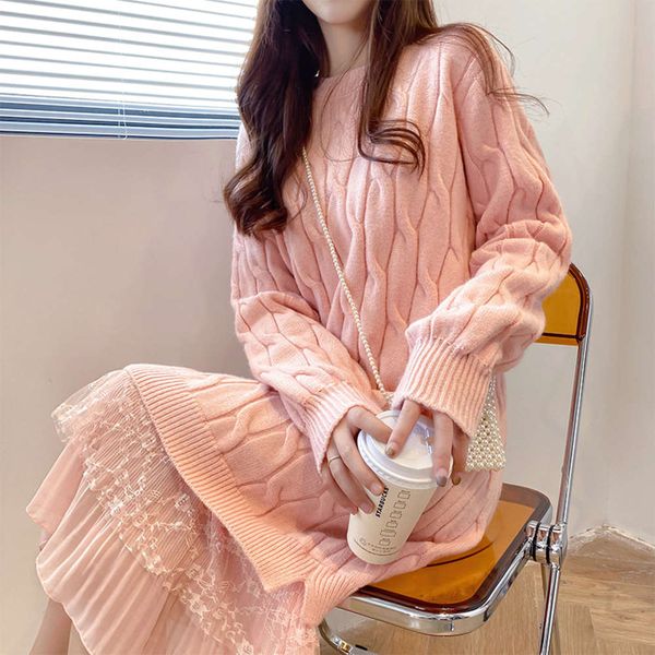 women's clothing korean version 2020 new autumn winter loose and versatile medium length lace splicing soft waxy knitted drs for women, White;black
women's clothing korean version 2020 new autumn winter loose and versatile medium length lace splicing soft waxy knitted drs for women, White;black