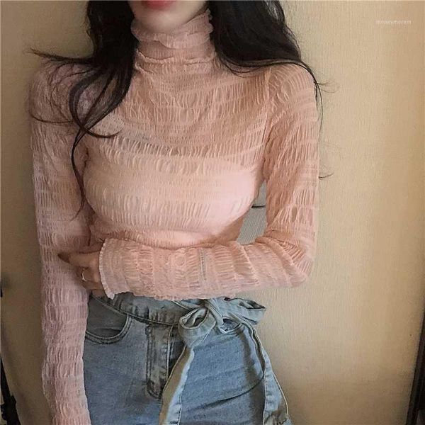 women's t-shirt women turtleneck soft full sleeve mesh t shirts lady semi-transparent elastic wrinkled tees female t-shirt1, White
women's t-shirt women turtleneck soft full sleeve mesh t shirts lady semi-transparent elastic wrinkled tees female t-shirt1, White