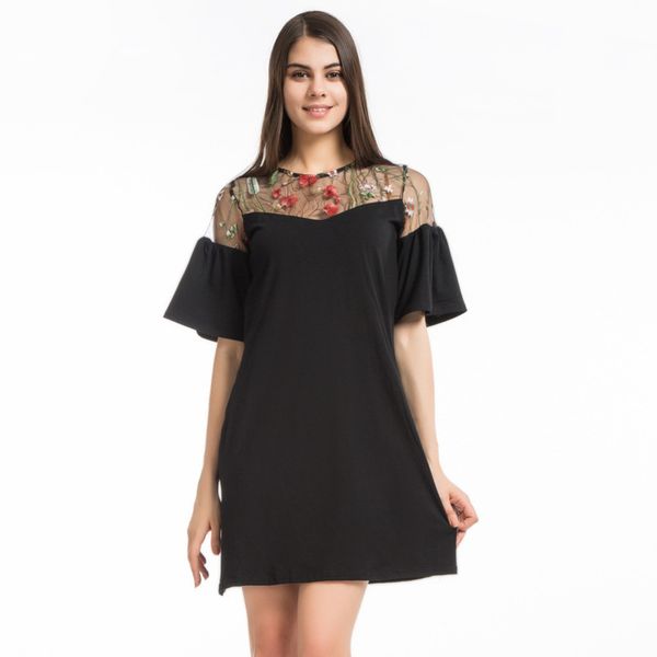 new style mesh embroidery patchwork summer flared sleeve dress women's loose a-line skirt, Black;gray
new style mesh embroidery patchwork summer flared sleeve dress women's loose a-line skirt, Black;gray