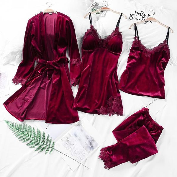 2019 winter gold velvet 4 pieces gown sets pajamas sets women lace robe pajamas sleepwear kit sleeveless nightwear autumn1, Black;red
2019 winter gold velvet 4 pieces gown sets pajamas sets women lace robe pajamas sleepwear kit sleeveless nightwear autumn1, Black;red