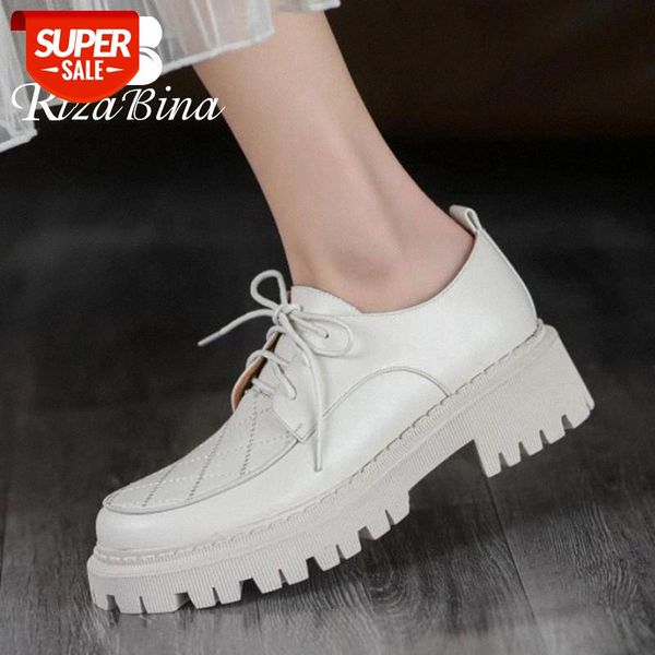 rizabina real leather women pumps fashion platform high heel shoes woman lace up casual daily office lady footwear size 34-40 #sy0d