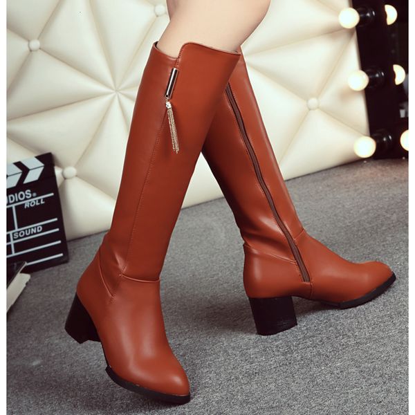 female quality high pu leather knee winter comfortable women long boots shoes 2020 new, Black