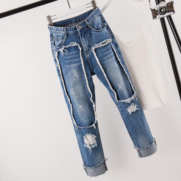 fall 2019 big size female wear fat sister loose and slim wear hole jeans1, Blue
fall 2019 big size female wear fat sister loose and slim wear hole jeans1, Blue