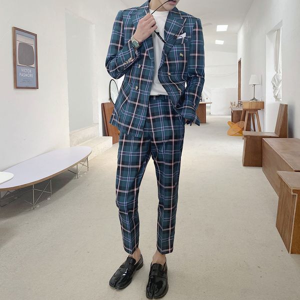 2020 homme smoking caliber plaid suit of cotton wool dldf, White;black 
2020 homme smoking caliber plaid suit of cotton wool dldf, White;black