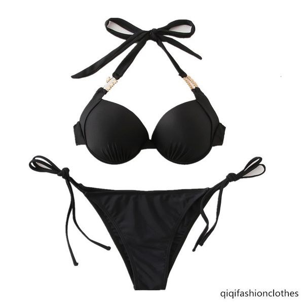 2021 single new steel bracket gathered lace up triangle bikini swimsuit, White;black
2021 single new steel bracket gathered lace up triangle bikini swimsuit, White;black