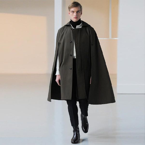 men's coat fall/winter fashion long woolen coat for men bat woolen for men cape cape trend, Black