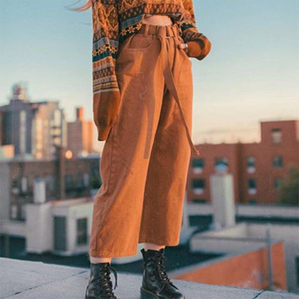 women's pants & capris vintage woman high waist 2021 autumn ankle length ladies solid streetwear wide leg loose harem for women, Black;white
women's pants & capris vintage woman high waist 2021 autumn ankle length ladies solid streetwear wide leg loose harem for women, Black;white