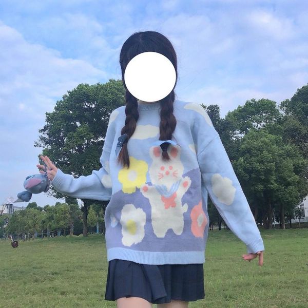 college style student long-sleeved sweater knit sweater sweet girl pullover, White;black
college style student long-sleeved sweater knit sweater sweet girl pullover, White;black