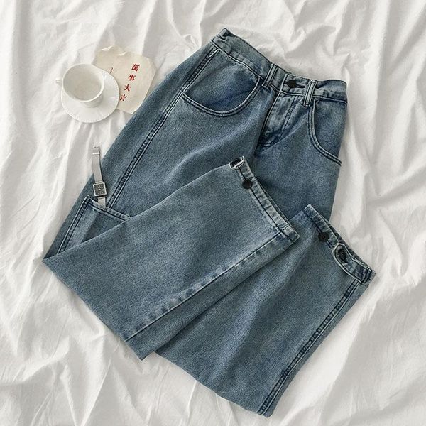 women's jeans side pocket women high waist wide leg ankle length loose solid female all match quality, Blue
women's jeans side pocket women high waist wide leg ankle length loose solid female all match quality, Blue