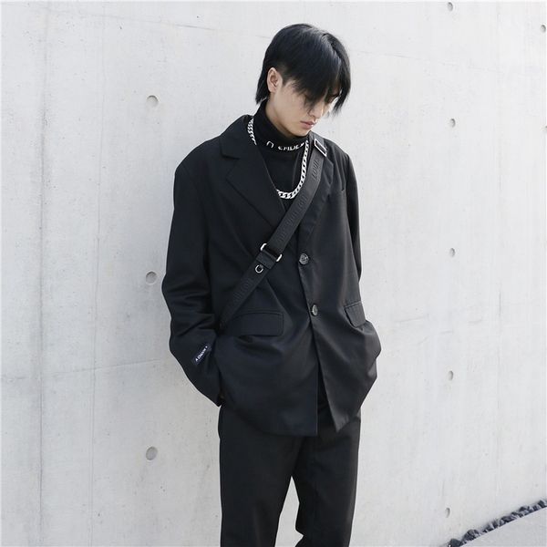 a chock 2021 new ac standard authoritarian design transparent patch long sleeve lapel single breasted casual suit, White;black
a chock 2021 new ac standard authoritarian design transparent patch long sleeve lapel single breasted casual suit, White;black