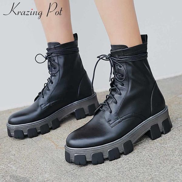 krazing pot cow leather thick bottom round toe high heels waterproof leisure solid lace up women comfortable ankle boots l18, Black
krazing pot cow leather thick bottom round toe high heels waterproof leisure solid lace up women comfortable ankle boots l18, Black