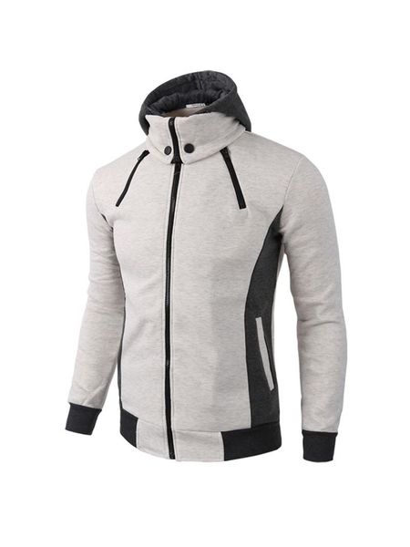 men high-neck coat, fall warm elastic hem long sleeve side pockets breathable zipper false-2-piece hooded coat, White;red
men high-neck coat, fall warm elastic hem long sleeve side pockets breathable zipper false-2-piece hooded coat, White;red