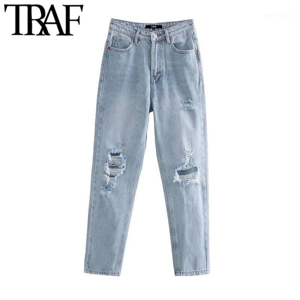 women's jeans traf women chic fashion ripped hole side pockets vintage high waist zipper denim female ankle trousers mujer1, Blue
women's jeans traf women chic fashion ripped hole side pockets vintage high waist zipper denim female ankle trousers mujer1, Blue