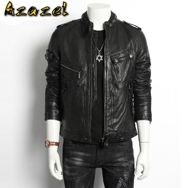men's leather & faux azazel sheepskin coat genuine jacket men spring autumn biker motorcycle chaqueta cuero hombre 188008 kj4031, Black
men's leather & faux azazel sheepskin coat genuine jacket men spring autumn biker motorcycle chaqueta cuero hombre 188008 kj4031, Black