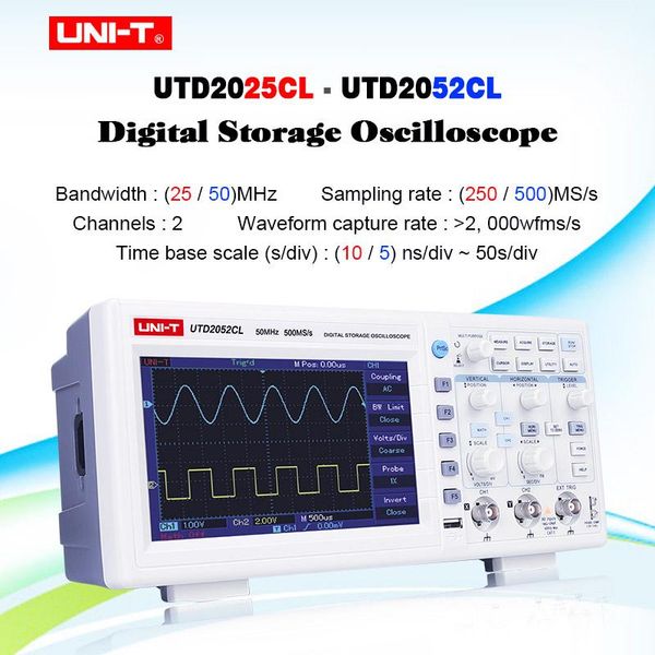 uni-t utd2025cl utd2052cl 100-240vac digital storage oscilloscopes 2 channels 250-500ms/s sample rate 7-inch tft lcd scopemeter
uni-t utd2025cl utd2052cl 100-240vac digital storage oscilloscopes 2 channels 250-500ms/s sample rate 7-inch tft lcd scopemeter