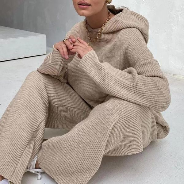 autumn winter knitted two piece tracksuits women wide leg pants suit loose solid gray casual sweatershirt set
autumn winter knitted two piece tracksuits women wide leg pants suit loose solid gray casual sweatershirt set