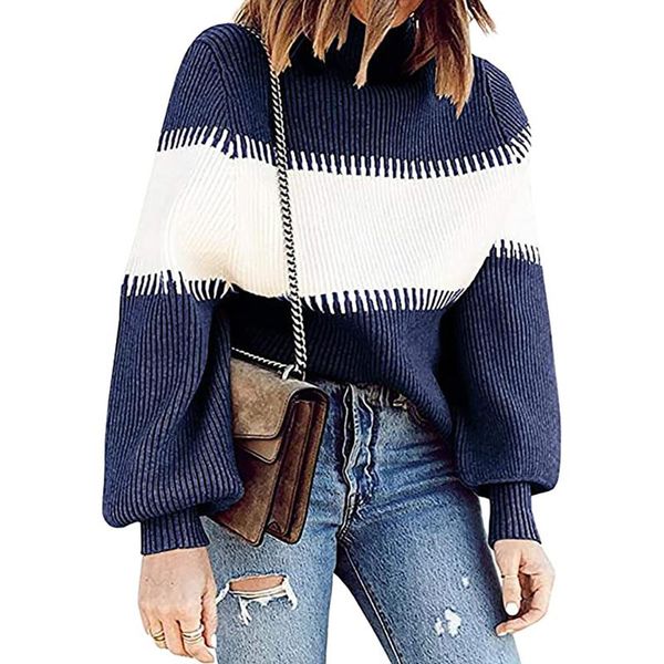 women's sweaters autumn winter knitted pullover sweater casual turtleneck contrast color jumper women harajuku striped oversized top, White;black
women's sweaters autumn winter knitted pullover sweater casual turtleneck contrast color jumper women harajuku striped oversized top, White;black