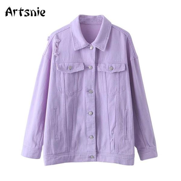 artsnie streetwear vintage purple denim jacket women winter turn down collar long sleeve hole jackets single breasted coats, Black;brown
artsnie streetwear vintage purple denim jacket women winter turn down collar long sleeve hole jackets single breasted coats, Black;brown