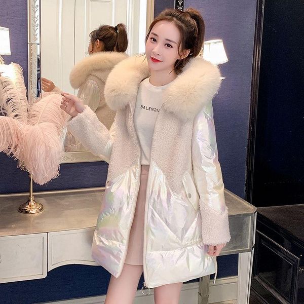 women's down & parkas 2021 winter women korean loose faux lamb fur patchwork coat female warm thick bright surface jacket hooded long z, Black
women's down & parkas 2021 winter women korean loose faux lamb fur patchwork coat female warm thick bright surface jacket hooded long z, Black