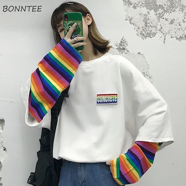 hoodies women ulzzang fake two pieces sweet rainbow striped womens harajuku hoodie chic patchwork white oversized soft lady y200915, Black
hoodies women ulzzang fake two pieces sweet rainbow striped womens harajuku hoodie chic patchwork white oversized soft lady y200915, Black