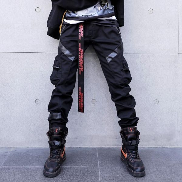 men high street fashion leather pocket splice casual cargo pant male hip hop harem pants long trousers1, Black
men high street fashion leather pocket splice casual cargo pant male hip hop harem pants long trousers1, Black