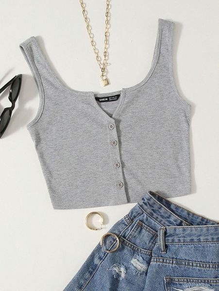 notch neck button front tank q01i#, White 
notch neck button front tank q01i#, White