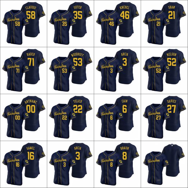milwaukee brewers #22 christian yelich 16 ben gamel 3 orlando arcia men women youth custom navy authentic 2020 alternate jersey, Black
milwaukee brewers #22 christian yelich 16 ben gamel 3 orlando arcia men women youth custom navy authentic 2020 alternate jersey, Black