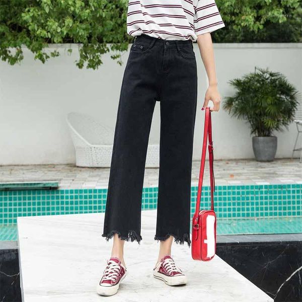 2019 women button elastic waist straight jeans solid color wide leg pants office lady formal denim trousers1, Blue
2019 women button elastic waist straight jeans solid color wide leg pants office lady formal denim trousers1, Blue