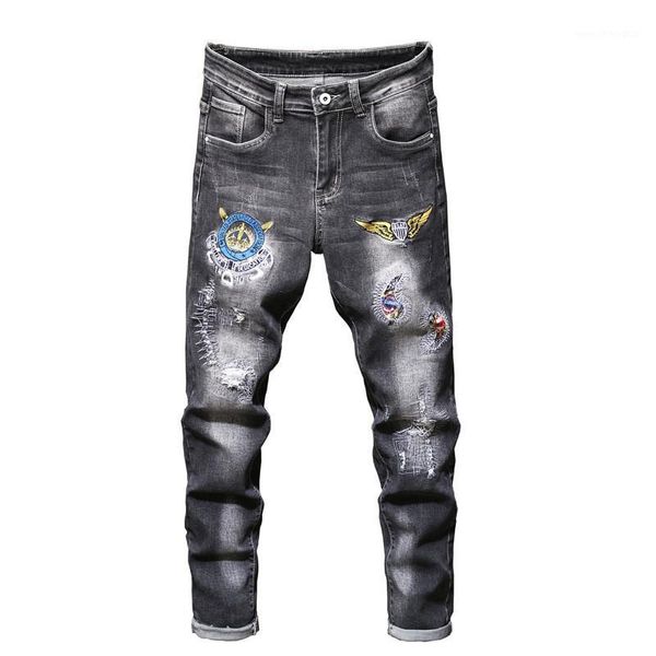 men's jeans kimsere men's fashion ripped pants with embroidered hi street denim trousers distressed size 28-381, Blue
men's jeans kimsere men's fashion ripped pants with embroidered hi street denim trousers distressed size 28-381, Blue