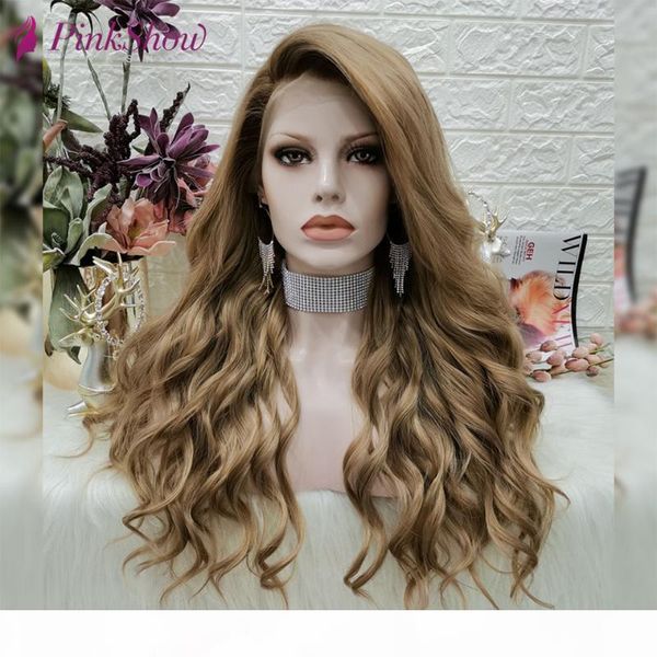 pinkshow 13x6 lace front wig brown wigs for women wavy synthetic lace front wig heat resistant fiber glueless natural hailine, Black 
pinkshow 13x6 lace front wig brown wigs for women wavy synthetic lace front wig heat resistant fiber glueless natural hailine, Black