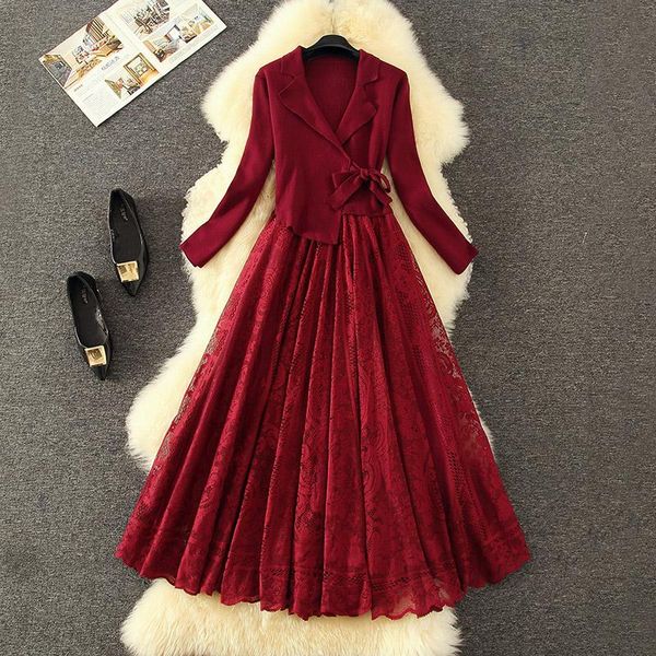 casual dresses elegant knitted lace dress 2021 fall winter long sleeve vintage red up formal party, Black;gray
casual dresses elegant knitted lace dress 2021 fall winter long sleeve vintage red up formal party, Black;gray