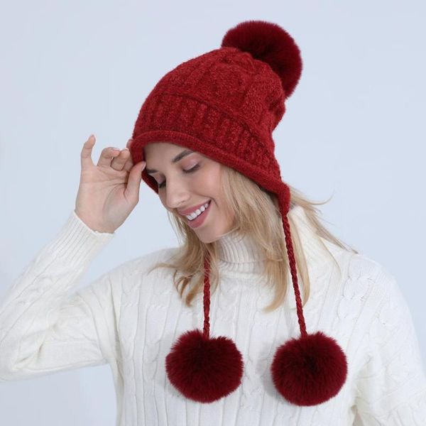 beanie/skull caps warm hair knitted beanie hat cute three ball winter women's hats thick skullies beanies stripe bonnet femme, Blue;gray
beanie/skull caps warm hair knitted beanie hat cute three ball winter women's hats thick skullies beanies stripe bonnet femme, Blue;gray