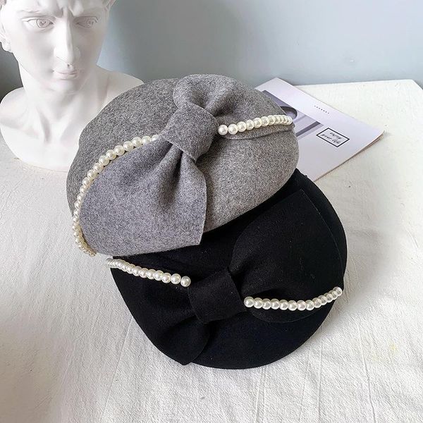 berets 202110-dupian-pearl british elegance autumn winter warm bowknot pearl chain leisure lady beret cap women fishermen hat, Blue;gray
berets 202110-dupian-pearl british elegance autumn winter warm bowknot pearl chain leisure lady beret cap women fishermen hat, Blue;gray