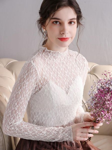 women's blouses & shirts transparent lace bottomed shirt mesh hollowed out long sleeve super fairy yarn garment, White
women's blouses & shirts transparent lace bottomed shirt mesh hollowed out long sleeve super fairy yarn garment, White