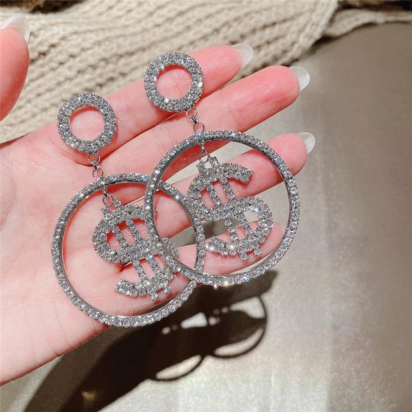 trendy hair clips fairy face value exquisite full diamond dollar shaped long earrings modified face shape round flash diamond earrings, Silver
trendy hair clips fairy face value exquisite full diamond dollar shaped long earrings modified face shape round flash diamond earrings, Silver