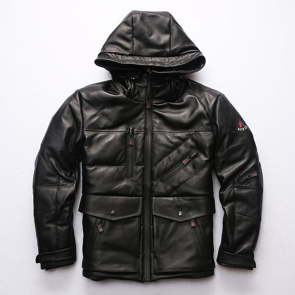 avfly winter hooded leather jacket men black sheepskin multi-pockets genuine leather down coat men's russia casual down jacket1
avfly winter hooded leather jacket men black sheepskin multi-pockets genuine leather down coat men's russia casual down jacket1