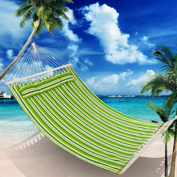 double hammock heavy duty quilted fabric high strength portable with pillow spreader bar swing striped camping furniture ship from usa
double hammock heavy duty quilted fabric high strength portable with pillow spreader bar swing striped camping furniture ship from usa