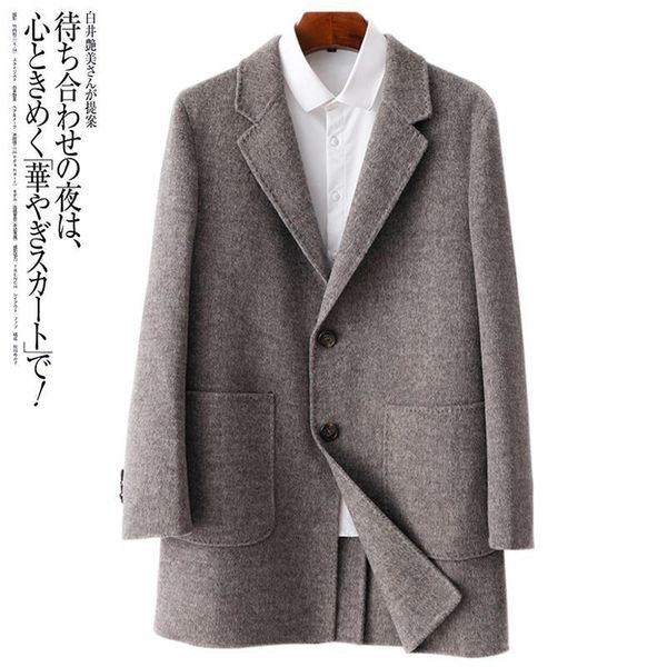 new woolen coat mid long wool double faced windbreaker coat for men's korean cashmere suit, Black
new woolen coat mid long wool double faced windbreaker coat for men's korean cashmere suit, Black