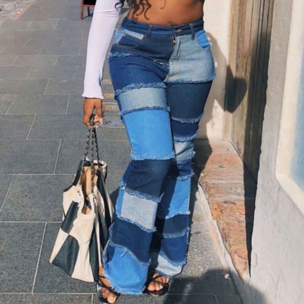 color block high waist flare jeans with pockets streetwear trousers bell bottoms skinny patchwork denim jean pants, Blue
color block high waist flare jeans with pockets streetwear trousers bell bottoms skinny patchwork denim jean pants, Blue