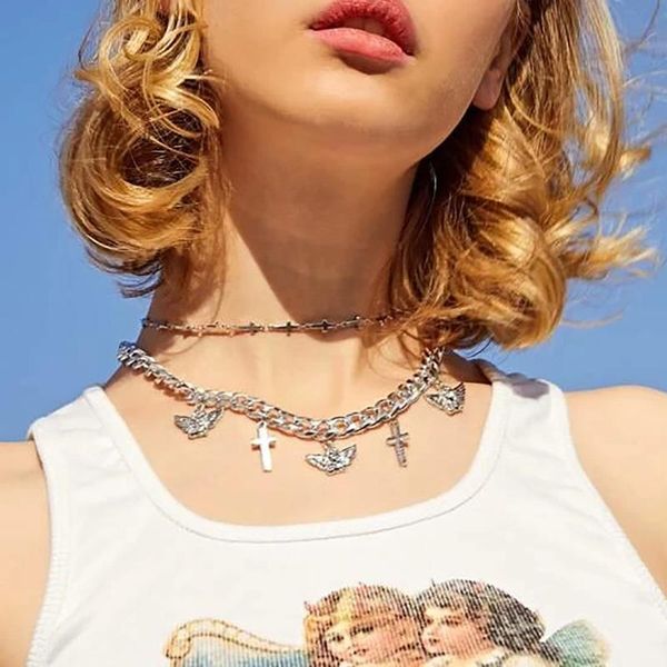 chokers goth jewelry women cuban link chain cross cupid necklace set harajuku metal choker collar grunge aesthetic accessories, Golden;silver
chokers goth jewelry women cuban link chain cross cupid necklace set harajuku metal choker collar grunge aesthetic accessories, Golden;silver