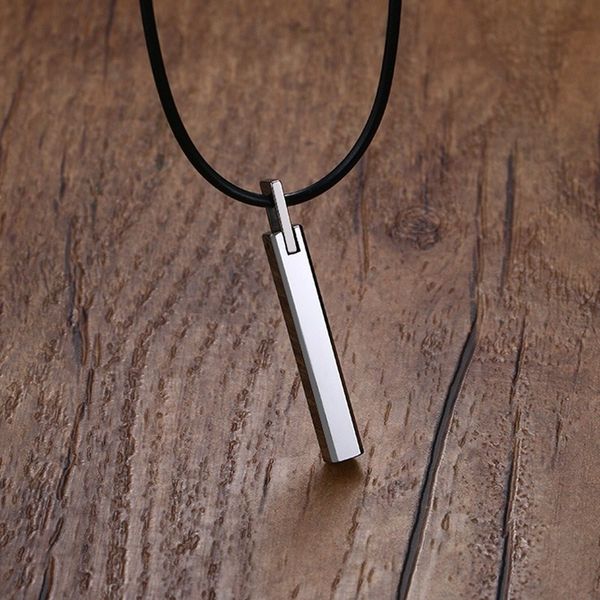 men bar choker tungsten carbide pillar pendant with black rubber cord chain necklaces collares colar kolye male jewelry 20" 201014, Silver 
men bar choker tungsten carbide pillar pendant with black rubber cord chain necklaces collares colar kolye male jewelry 20" 201014, Silver