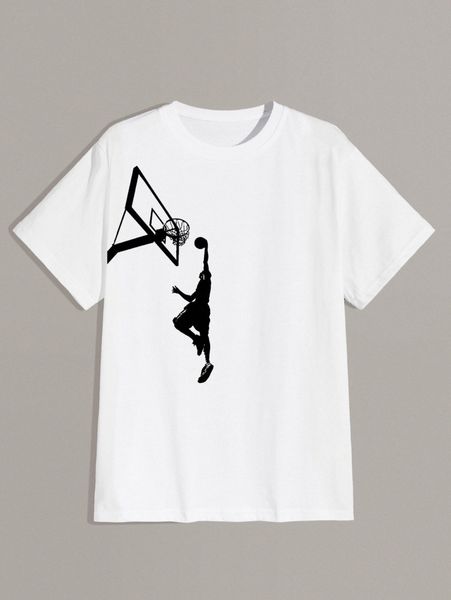 men basketball & figure print round neck tee z8lc#, White;black 
men basketball & figure print round neck tee z8lc#, White;black