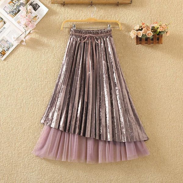 and winter korean high waist thin and sweet mesh lace up golden velvet skirt medium length fairy skirt pleated skirt, Black
and winter korean high waist thin and sweet mesh lace up golden velvet skirt medium length fairy skirt pleated skirt, Black
