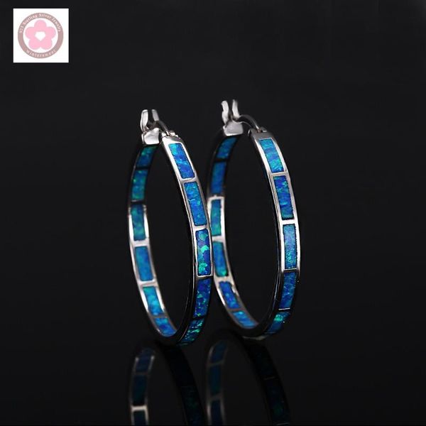 hoop & huggie rh0035 classic blue opal earrings for women, Golden;silver