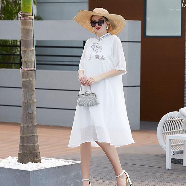 casual dresses national style retro embroidery improved cheongsam women's dress 2021 summer loose large lady medium length dress1, Black;gray
casual dresses national style retro embroidery improved cheongsam women's dress 2021 summer loose large lady medium length dress1, Black;gray