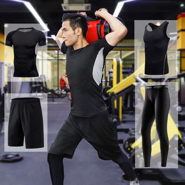 clothes new summer men's quick dry basketball fitness short sleeve vest tights training running suit, Gray
clothes new summer men's quick dry basketball fitness short sleeve vest tights training running suit, Gray