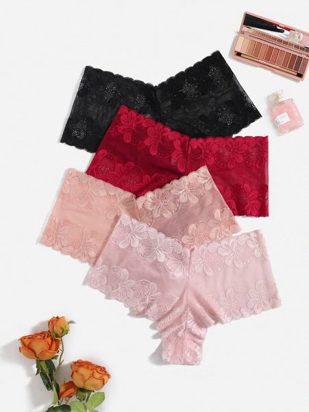 4pack plus floral print mesh panty 44lf#, Black;white
4pack plus floral print mesh panty 44lf#, Black;white