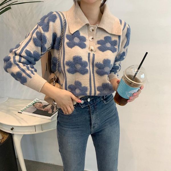 women's sweaters autumn and winter three dimensional flower flocking knitted sweater long sleeve lapel pullover, White;black
women's sweaters autumn and winter three dimensional flower flocking knitted sweater long sleeve lapel pullover, White;black
