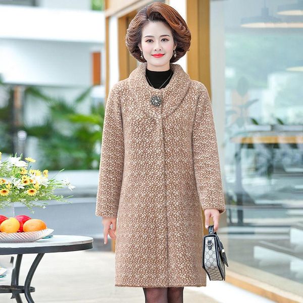 women 2021 autumn winter plus size 5xl mom's clothing middle-aged imitation cashmere wool coat long sleeve woolen jacket s715, Black
women 2021 autumn winter plus size 5xl mom's clothing middle-aged imitation cashmere wool coat long sleeve woolen jacket s715, Black