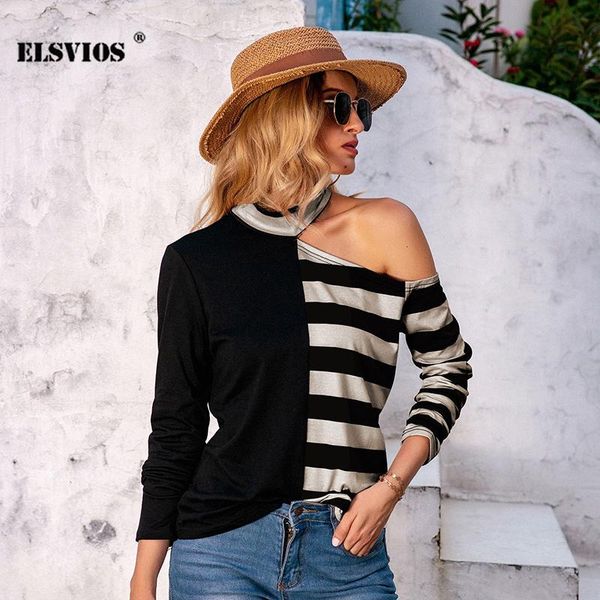 women's t-shirt autumn half off shoulder striped print casual long sleeves loose pullover fashion t-shirts elegant streetwear style, White
women's t-shirt autumn half off shoulder striped print casual long sleeves loose pullover fashion t-shirts elegant streetwear style, White